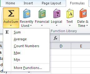 The Autosum Feature on the Formula Menu