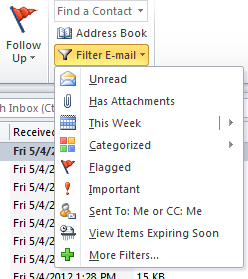 Filter E-mail Option in Outlook 2010